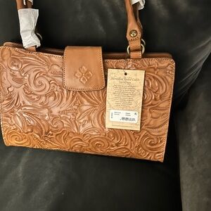 Patricia Nash Embossed Tan Leather Shoulder Bag